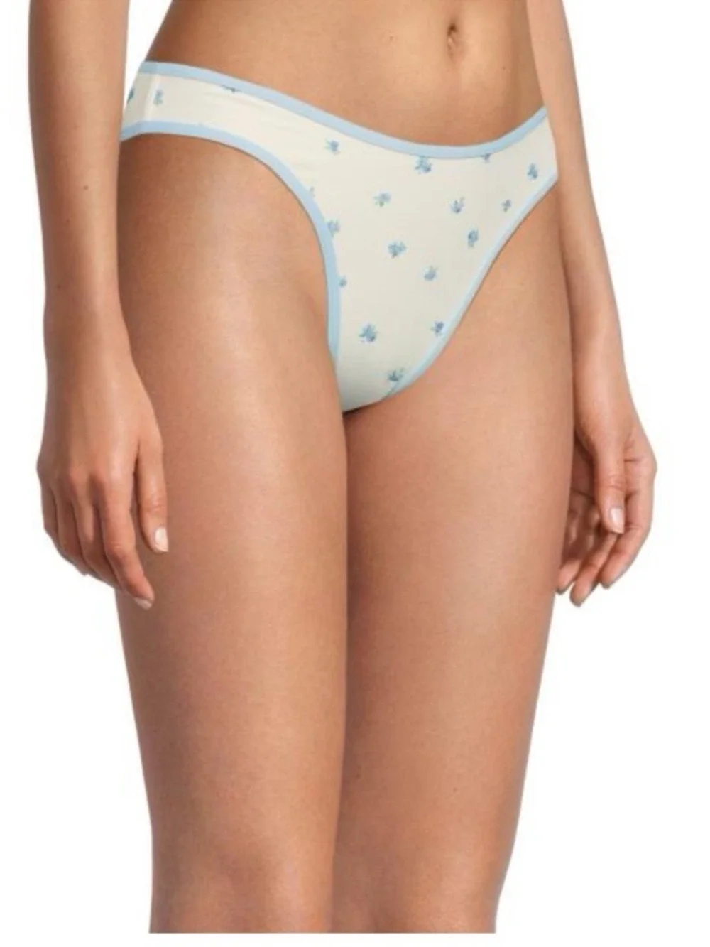 WeWoreWhat Cream Floral Bikini Bottom Light Blue Trim Small